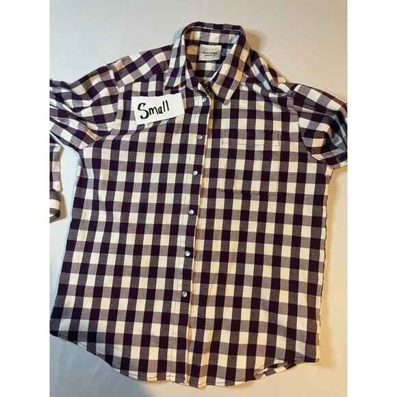 Monterey By Koret Women Small Long Sleeve Button‎ Up Shirt Maroon White Check - Picture 5 of 5